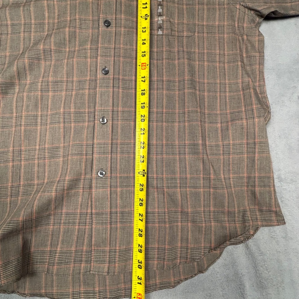 Van Heusen Mens Large Brown Plaid No Iron Long Sleeve Button Down Shirt - Picture 6 of 9
